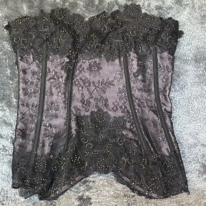 Vintage Black Lace Corset w/ Beaded Details